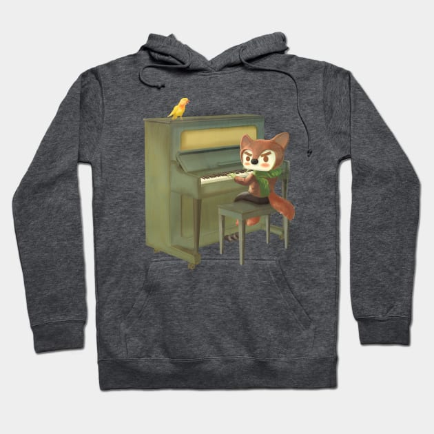 Fox Playing Piano Hoodie by zkozkohi